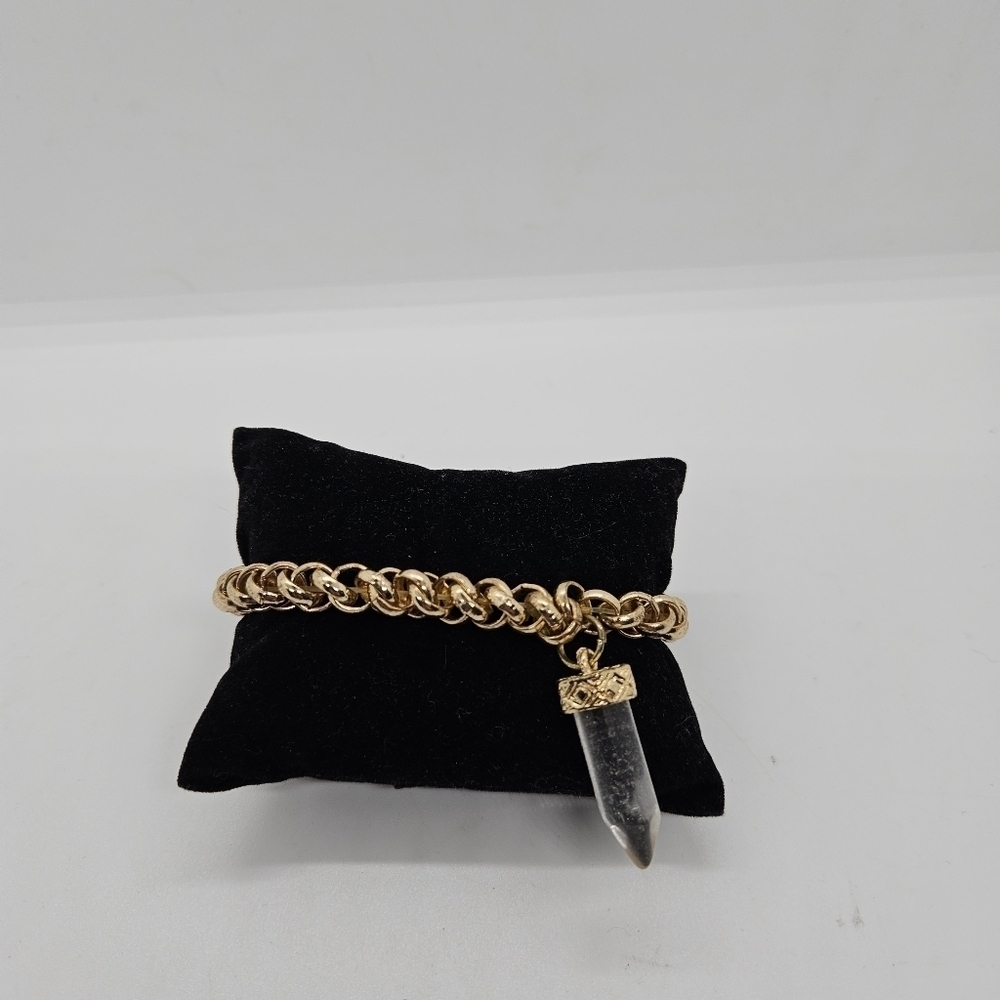 gold tone chain stretch bracelet with clear crystal charm